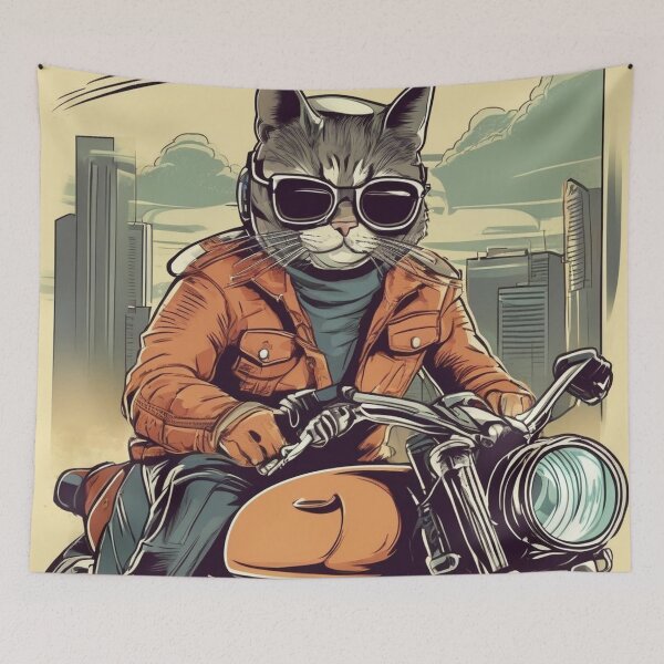 Item preview, Motorcycle Cat with Leather Jacket - Dynamic Comic Illustration designed and sold by butikoshop.