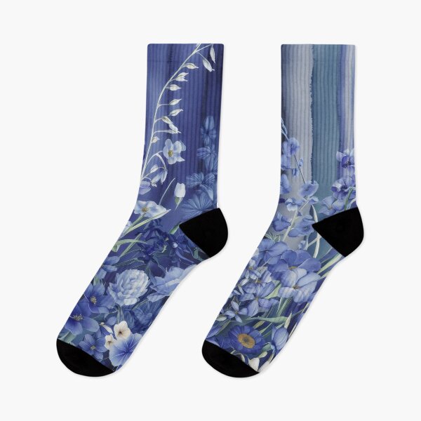 Item preview, Blue flower pattern, watercolor design with stripes designed and sold by patterncrow.
