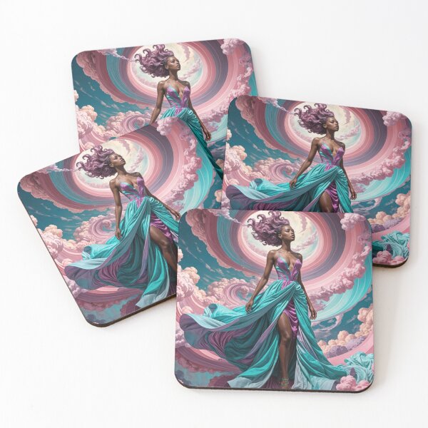 Item preview, woman emerges from a swirling vortex of pastel-colored clouds designed and sold by JackrabbitPub.