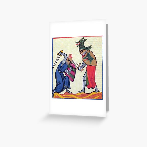 Vista previa del artículo con la obra «Meme de criatura medieval - Duelo de caballeros», diseñado y vendido por VintageManiac.
