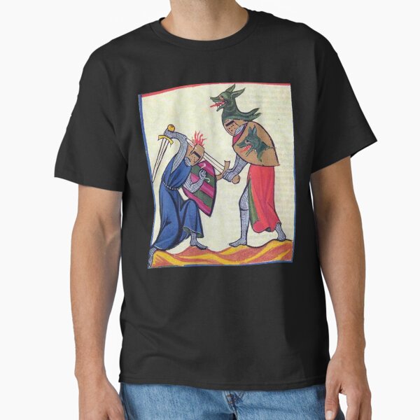 Vista previa del artículo con la obra «Meme de criatura medieval - Duelo de caballeros», diseñado y vendido por VintageManiac.