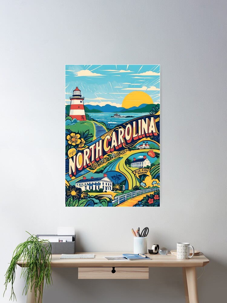 Thumbnail 2 of 3, Poster, North Carolina USA American Vintage Travel Tourism  designed and sold by TravelersGems.