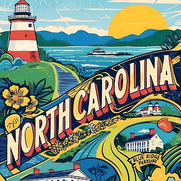 Artwork thumbnail, North Carolina USA American Vintage Travel Tourism  by TravelersGems