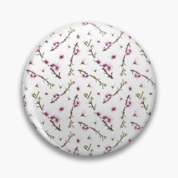 Item preview, Almond blossom tree branch with leaves buds and flowers. Watercolor pattern designed and sold by BartolArt.