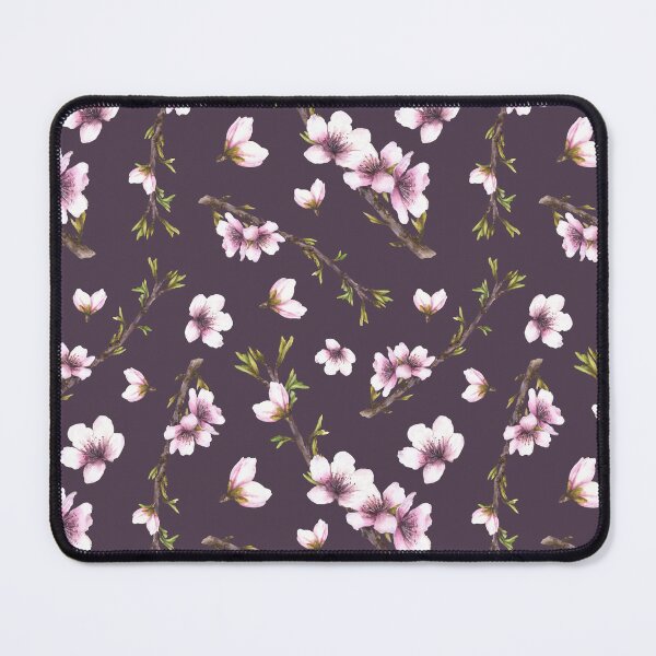 Item preview, Almond blossom tree branch with leaves buds and flowers. Watercolor pattern designed and sold by BartolArt.