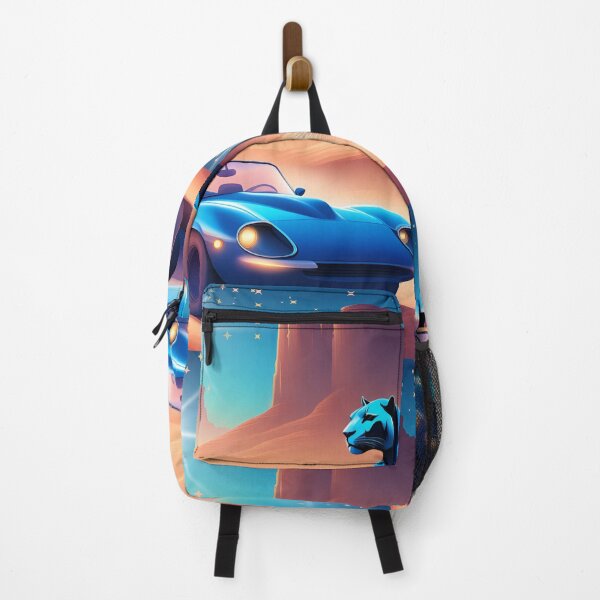Item preview, Blue sports car in the desert with panther designed and sold by Rainbow Paws Garden.