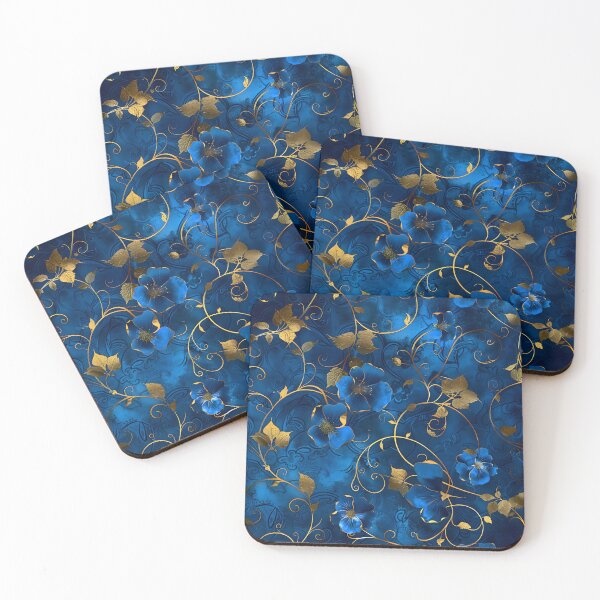 Aperçu de l'œuvre Art floral majestueux bleu et or créée et vendue par mebraart.