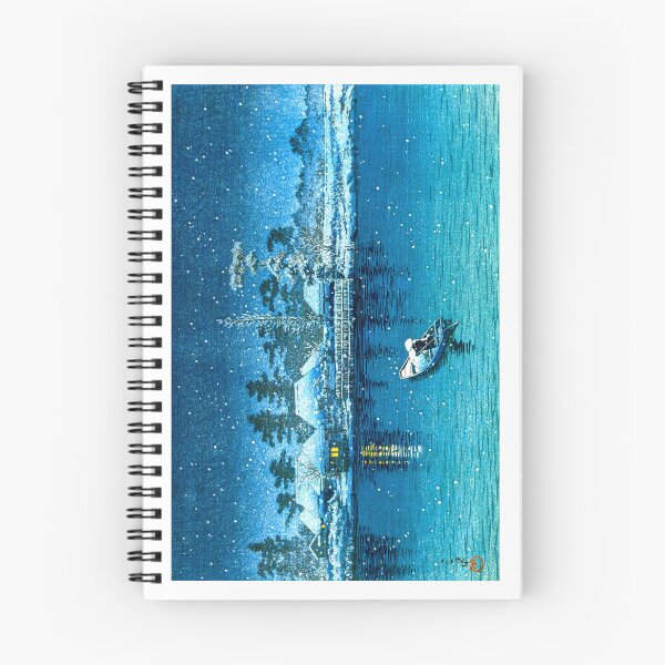 Item preview, Boat On The River On Snowy Winter Night Japan 1930 Kawase Hasui designed and sold by RocketshipRetro.
