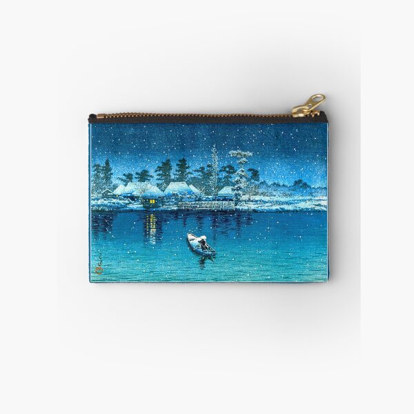 Item preview, Boat On The River On Snowy Winter Night Japan 1930 Kawase Hasui designed and sold by RocketshipRetro.