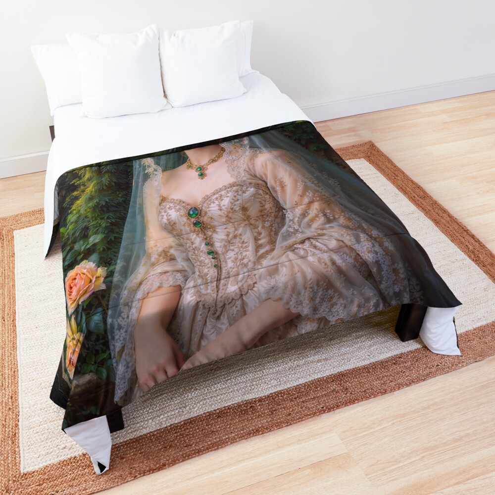 Elegant 18th Century Lady With A Veil Baroness Sophie-Marie Allemand Beautiful AI Concept Art by Xzendor7 Decorative Art Print Comforter