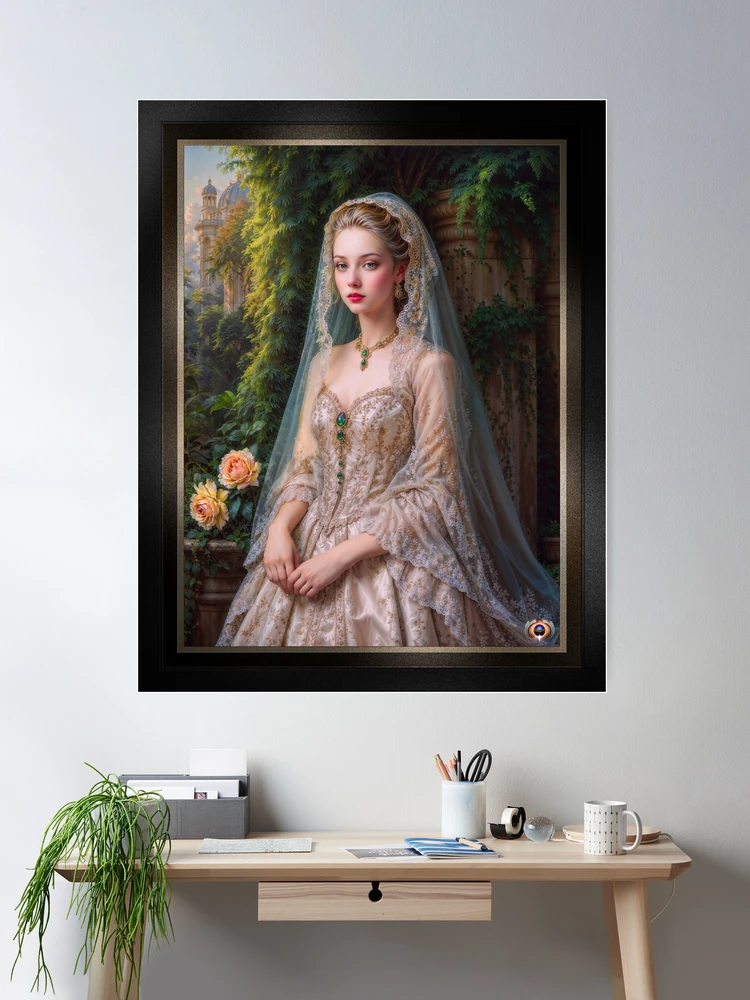 Elegant 18th Century Lady With A Veil Baroness Sophie-Marie Allemand Beautiful AI Concept Art by Xzendor7 Wall Decor Poster Art Print