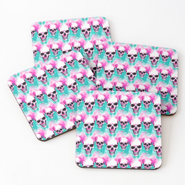 Item preview, Abstract Pink and Turquoise Exploding Skull Pattern Watercolor for Eclectic Spooky Decor designed and sold by kathrynchill.