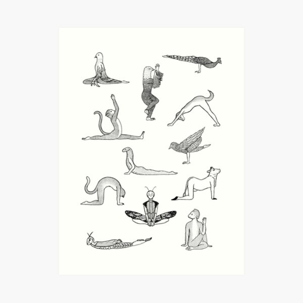 12 Yoga Animals - by Shamanthi Art Print