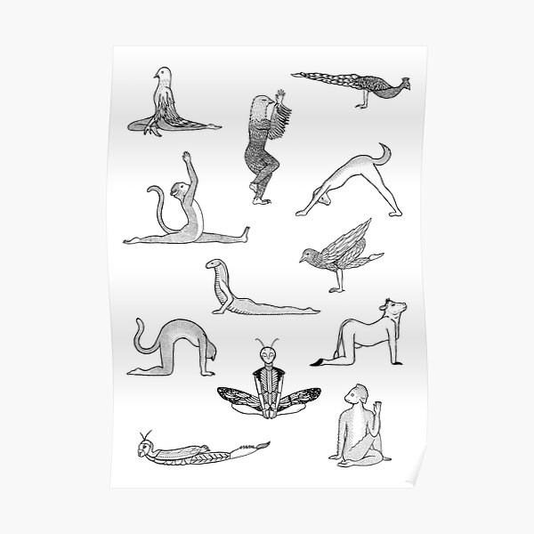 12 Yoga Animals - by Shamanthi Poster