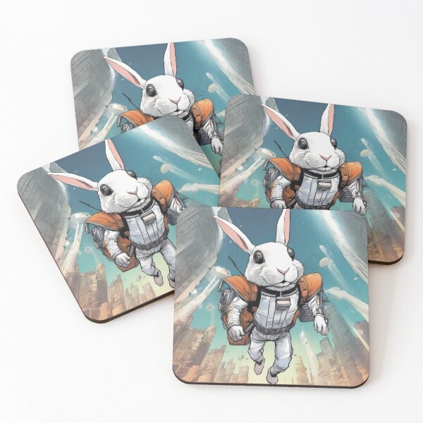 Item preview, Rabbit Flying with Jetpack Over a Futuristic City with Space Vest designed and sold by butikoshop.