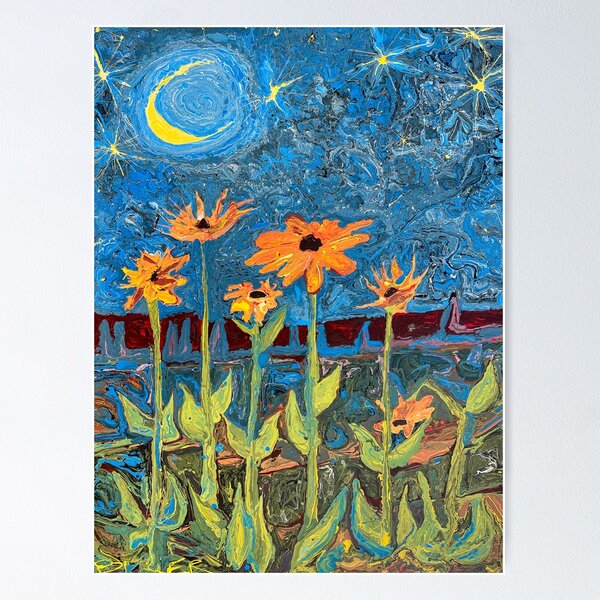 Flowers by Moon Poster