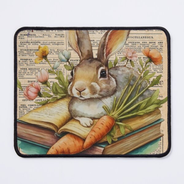 Item preview, Bookish Cute Bunny on Vintage Newsprint designed and sold by Shalinistudio.