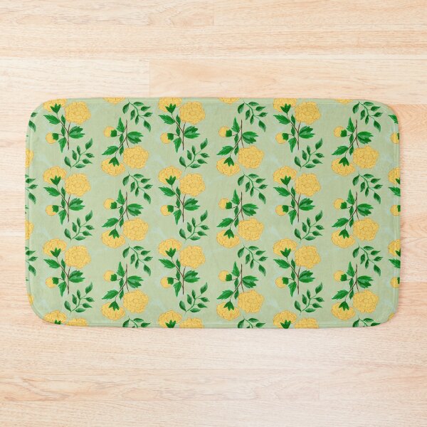 Item preview, Hand painted gouache yellow carnations on a textured brush strokes background - sage green designed and sold by JasmineGDesigns.