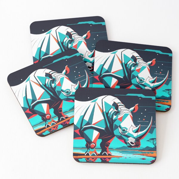 Item preview, Futuristic rhino about to take a drink from the lake designed and sold by contessaxd.