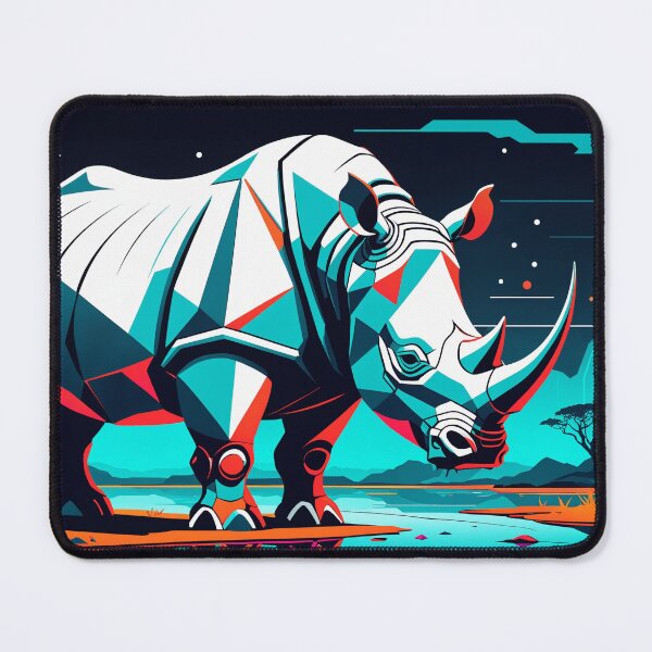 Item preview, Futuristic rhino about to take a drink from the lake designed and sold by contessaxd.
