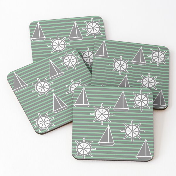 Item preview, Yacht on the waves - sea symbols / mint green designed and sold by My-fake-places.