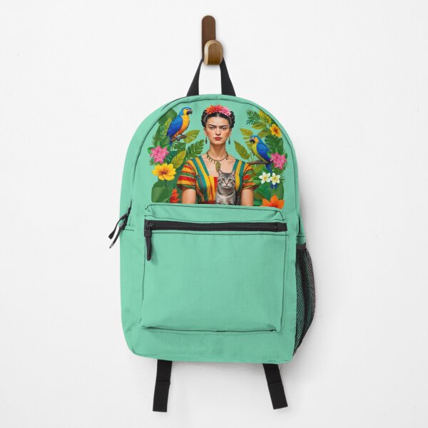 Item preview, Frida Kahlo and Flowers Exotic parrots Cat ,Frida Kahlo designed and sold by TeeARTHY.
