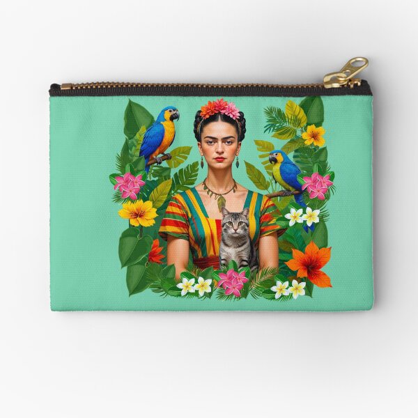 Item preview,  Frida Kahlo and Flowers Exotic parrots Cat ,Frida Kahlo designed and sold by TeeARTHY.