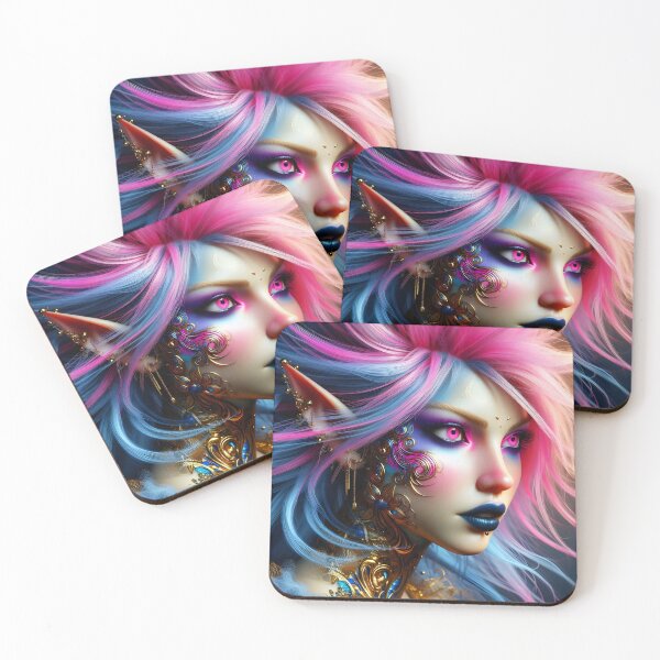 Item preview, Pink punk elf: portrait: tattoo, jewels, black lips, badass pointy ears designed and sold by EmeraldeaArt.