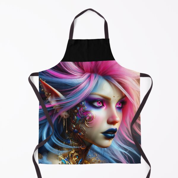 Item preview, Pink punk elf: portrait: tattoo, jewels, black lips, badass pointy ears designed and sold by EmeraldeaArt.