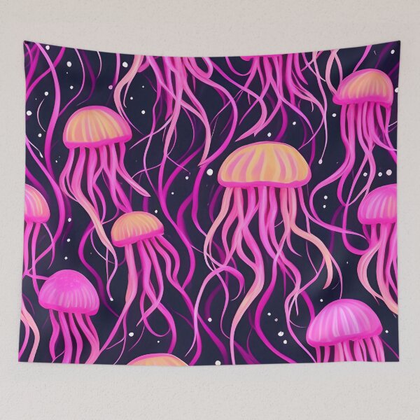Item preview, Abstract Watercolor Pink and Orange Jellyfish Tropical Ocean Pattern for Whimsical Decor designed and sold by kathrynchill.