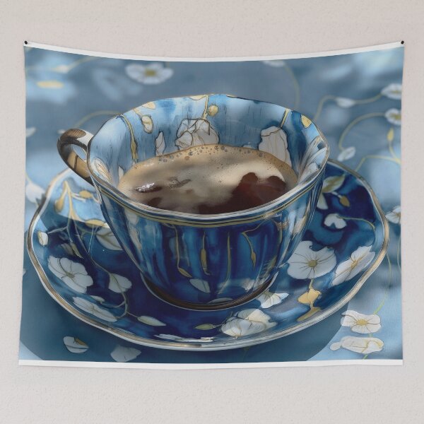 Item preview, blue tea cup designed and sold by PricklyPeanut.