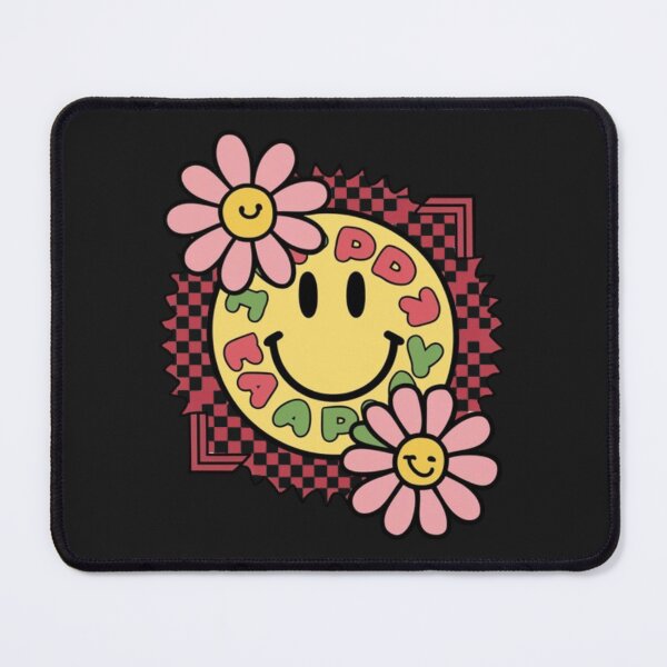 Item preview, Retro Happy Smile Face Pink Daisy Flower Checkered Pattern designed and sold by SztylishDesigns.