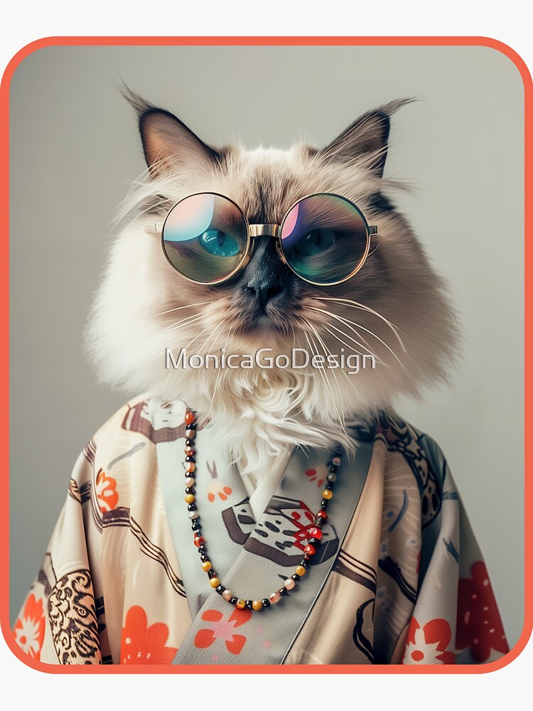 Thumbnail 3 of 3, Sticker, Ragdoll Cat, My Pet in Kimono designed and sold by MonicaGoDesign.