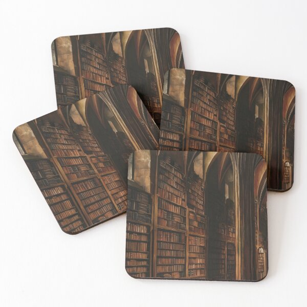 Item preview, Medieval Library Oil Painting Gothic Arches & Candlelight designed and sold by PastCanvas.