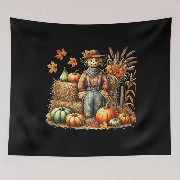 Item preview, Autumn Harvest Scarecrow with Pumpkins and Hay Bales designed and sold by Sasikharn.