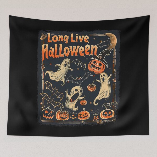 Item preview, Long Live Halloween in Vintage and Retro Styling, Spooky Season Ghosts Pumpkin Cat  designed and sold by trendyzcom.
