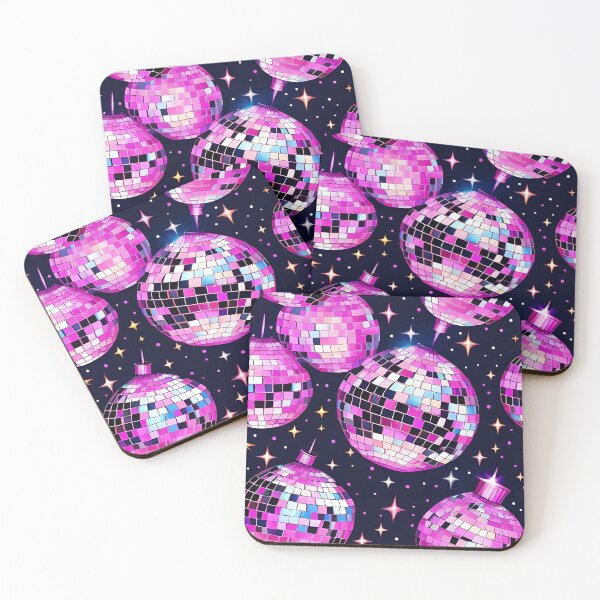 Item preview, Abstract Cosmic Hot Pink Disco Ball Pattern on Black Starry Background for Whimsical Decor designed and sold by kathrynchill.
