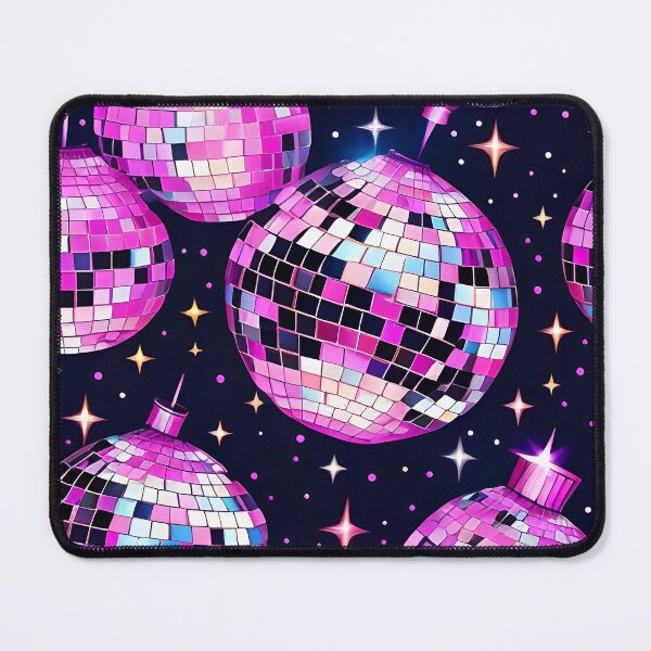 Item preview, Abstract Cosmic Hot Pink Disco Ball Pattern on Black Starry Background for Whimsical Decor designed and sold by kathrynchill.