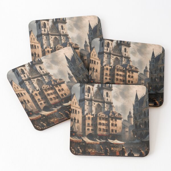 Item preview, Framed Medieval Town Square Oil Painting Gothic Architecture Hand-Painted designed and sold by PastCanvas.