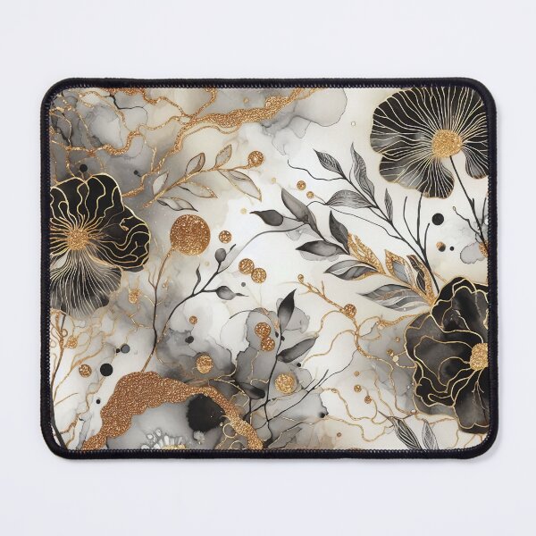 Item preview, MW Alcohol Ink Black Grey Gold - Flowers & Leaves 2.7 designed and sold by Mermaid's Whimsy.