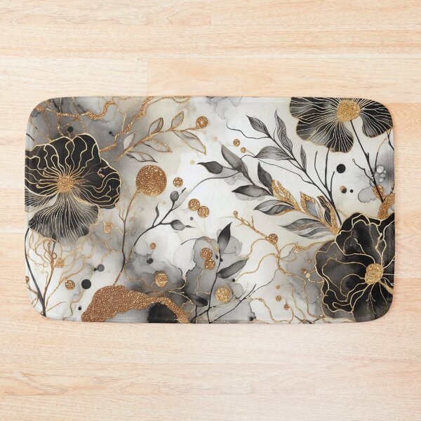 Item preview, MW Alcohol Ink Black Grey Gold - Flowers & Leaves 2.7 designed and sold by Mermaid's Whimsy.