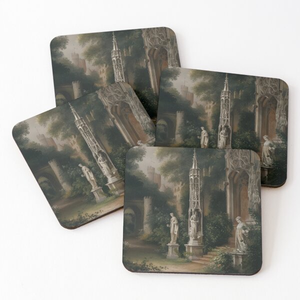 Item preview, Framed Medieval Castle Garden Oil Painting Gothic Statues & Lush Flora Hand-Painted  designed and sold by PastCanvas.