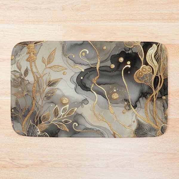 Item preview, MW Alcohol Ink Black Grey Gold - Mushrooms & Leaves 2.9 designed and sold by Mermaid's Whimsy.