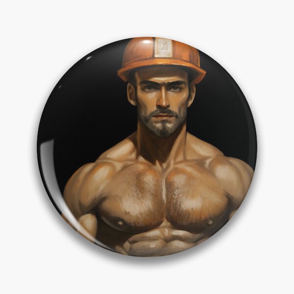 Item preview, Construction Worker Oil Painting Super Handsome Muscular Man designed and sold by bearslover.