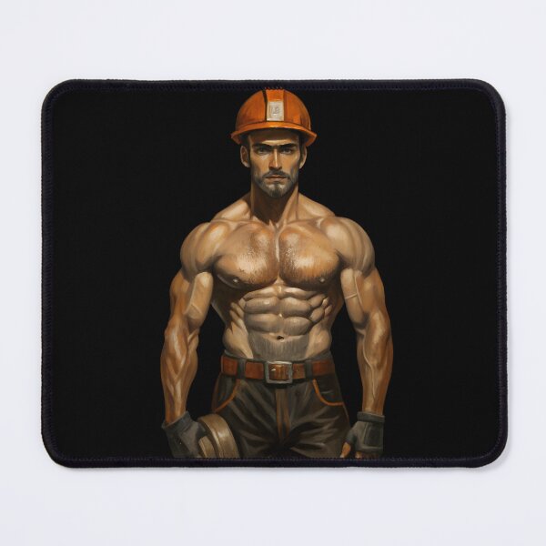 Item preview, Construction Worker Oil Painting Super Handsome Muscular Man designed and sold by bearslover.