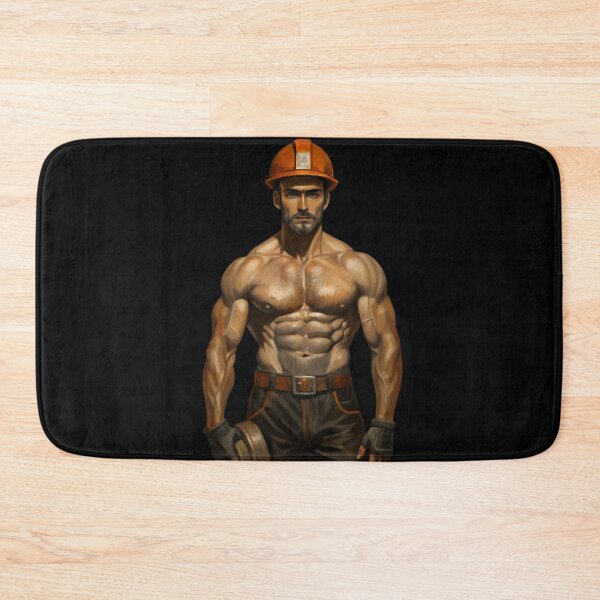 Item preview, Construction Worker Oil Painting Super Handsome Muscular Man designed and sold by bearslover.