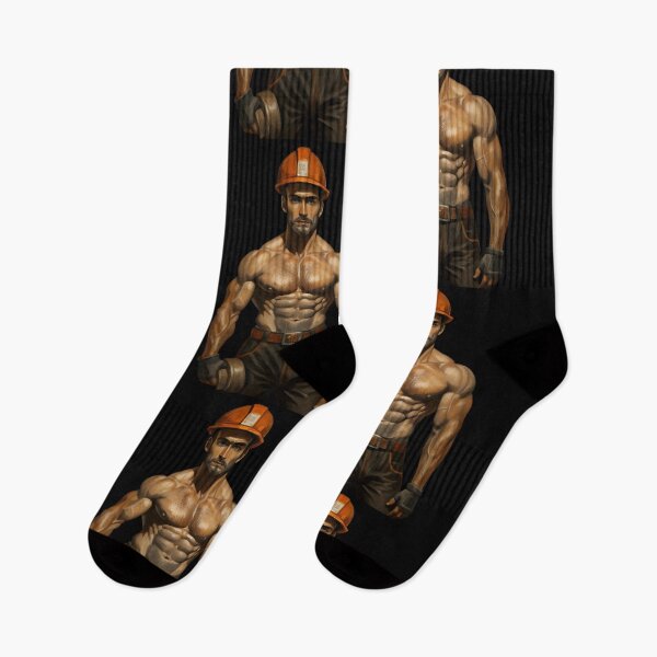 Item preview, Construction Worker Oil Painting Super Handsome Muscular Man designed and sold by bearslover.
