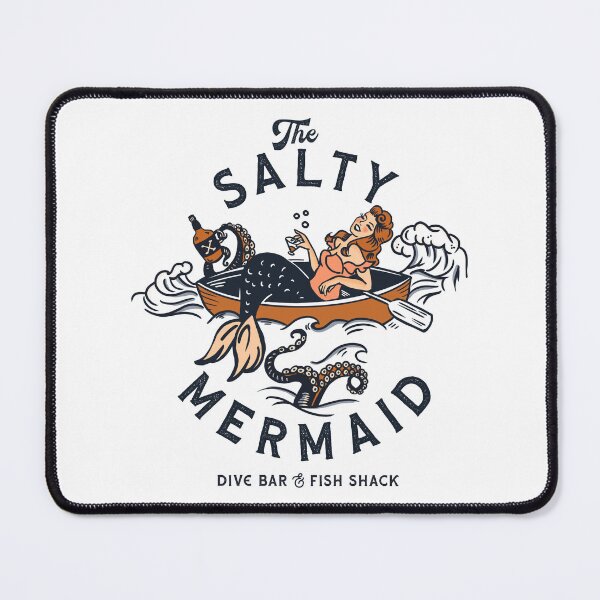 Item preview, "The Salty Mermaid Dive Bar & Fish Shack" Cool Retro Mermaid Travel Design designed and sold by The Whiskey Ginger Design Shop.