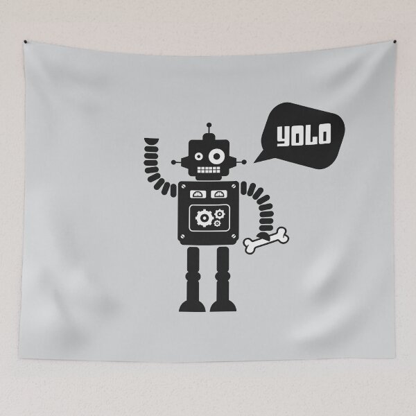 Item preview, YOLO Robot holding a bone waving Black and white HD HIGH QUALITY ONLINE STORE designed and sold by bard-art.