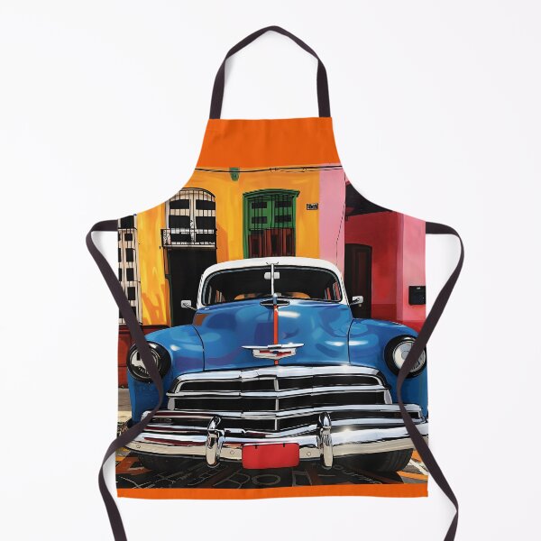 Item preview, Classic Blue Car Parked in Front of Colorful Havana Building - Vivid Yellow, Green, and Pink Section AI Abstract Art designed and sold by OlfactoART Studio.